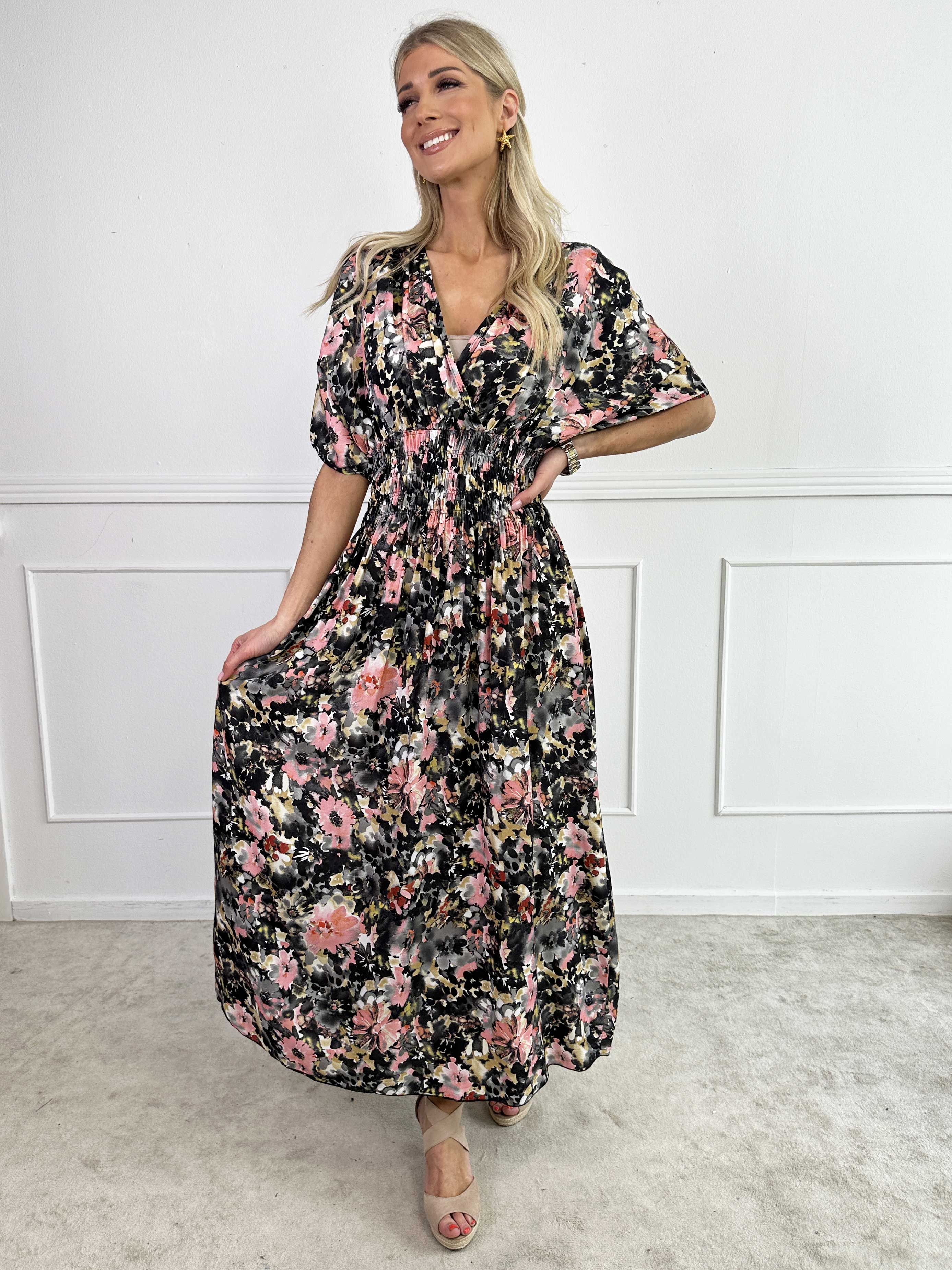 Pams Flower Viscose - Kjole i viskose med blomsterprint og smock